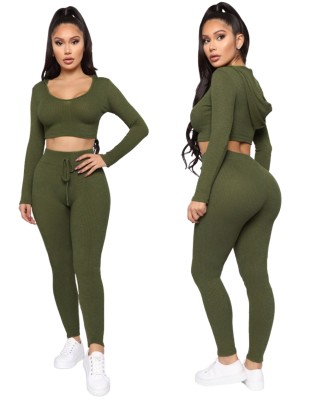 Autumn Two Piece Knitted Tight Crop Top and Pants Set