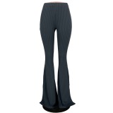 Fit-and-Flare Slit Bottom High Waist Plain Trousers