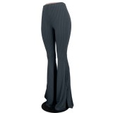 Fit-and-Flare Slit Bottom High Waist Plain Trousers