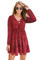 Autumn Cute Print V-Neck A-Line Dress with Pop Sleeves