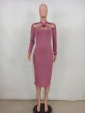 Autumn Cut Out Pink Knitted Midi Dress