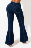 Stylish Patchwork High Waist Slit Flare Jeans