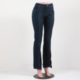 Stylish Patchwork High Waist Slit Flare Jeans