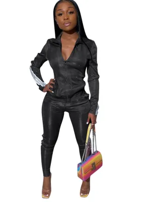 Autumn Black Metallic Zip Up Tracksuit