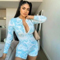 Sexy Long Sleeve Tie Dye Bodycon Rompers