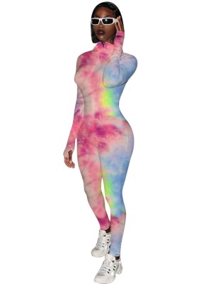 Autumn Tie Dye Long Sleeve Sexy Bodycon Jumpsuit