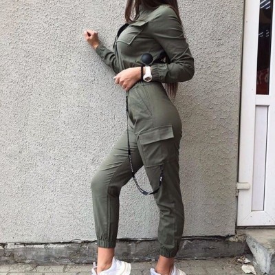 Street Style Green Crop Top and Track Pants Set