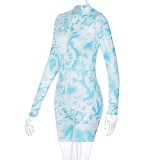 Sexy Long Sleeve Tie Dye Bodycon Rompers
