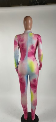 Autumn Tie Dye Long Sleeve Sexy Bodycon Jumpsuit