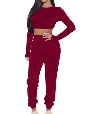 Autumn Solid Color Tight Crop Top and Track Pants Set