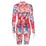 Sexy Long Sleeve Floral Bodycon Rompers