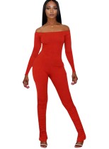 Autumn Solid Color Off Shoulder Bodycon Stacked Jumpsuit