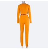 Autumn Solid Color Tight Crop Top and Track Pants Set
