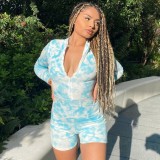 Sexy Long Sleeve Tie Dye Bodycon Rompers