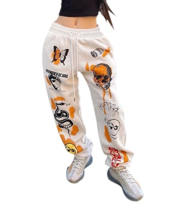 Autumn Cartoon Print Drawstring Track Pants