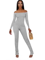 Autumn Solid Color Off Shoulder Bodycon Stacked Jumpsuit