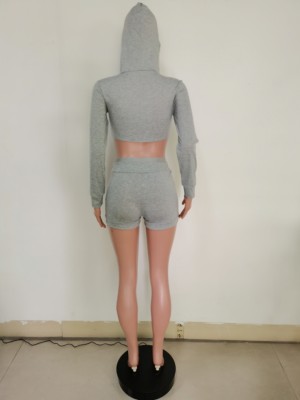 Sports Hoody Zipper Crop Top and Shorts Set