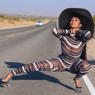 White and Black Stripes See Through Bodycon Jumpsuit