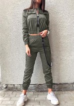 Street Style Green Crop Top and Track Pants Set
