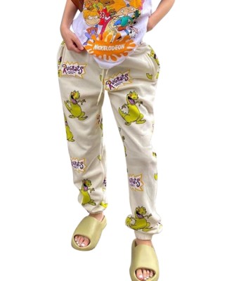 Autumn Cartoon Print Drawstring Track Pants