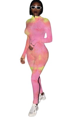 Autumn Tie Dye Long Sleeve Sexy Bodycon Jumpsuit