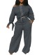 Autumn Solid Color Lace Up Crop Top and Pants Set