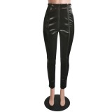 Sexy High Waist Zipper Leather Pants