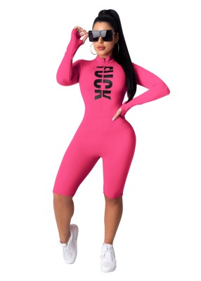 Sports Fitness Long Sleeve Print Letter Bodycon Rompers