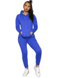 Autumn Solid Color Pocketed Hoody Sweatsuit