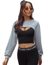 Sports Grey Long Sleeve Cape Top