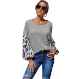Autumn Patchwork O-Neck Loose Shirt with Full Sleeves