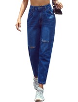 Stylish Blue Ripped High Waist Jeans