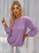 Autumn Solid Color O-Neck Loose Shirt with Full Sleeves