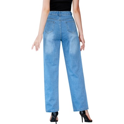 Simple Blue High Waist Regular Jeans