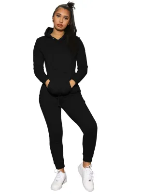 Autumn Solid Color Pocketed Hoody Sweatsuit