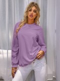Autumn Solid Color O-Neck Loose Shirt with Full Sleeves