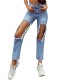 Stylish Blue Cutout High Waist Straight Jeans