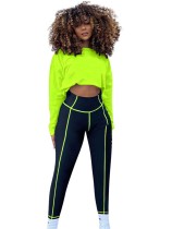 Autumn Matching Two Piece Crop Top and Contrast Legging Set