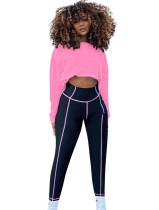 Autumn Matching Two Piece Crop Top and Contrast Legging Set