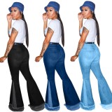 Stylish Contrast Patchwork High Waist Flare Jeans