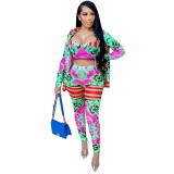 Autumn Retro Print Sexy 3PC Pants Set