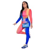 Autumn Matching Two Piece Multi-Color Bodycon Crop Top and Pants Set