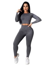 Autumn Matching Two Piece Solid Color Crop Jogger Set