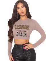 Autumn Letter Print Ribbed Long Sleeve Crop Top