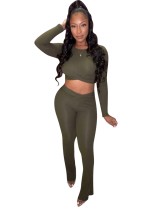 Autumn Solid Color Sexy Crop Top and Pants Set
