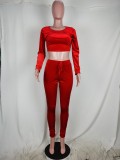 Autumn Matching Two Piece Fitted Velvet Crop Top and Pants Set