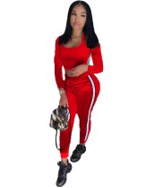 Autumn Matching Two Piece Fitted Velvet Crop Top and Pants Set