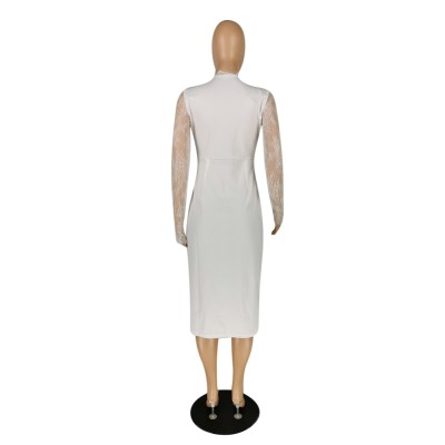 Autumn White Sexy Deep-V Wrapped Party Dress