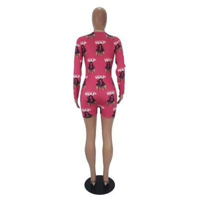Autumn Print V-Neck Fitted Pajama Rompers