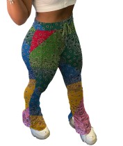 Africa Print Colorful High Waist Side Slit Stack Pants